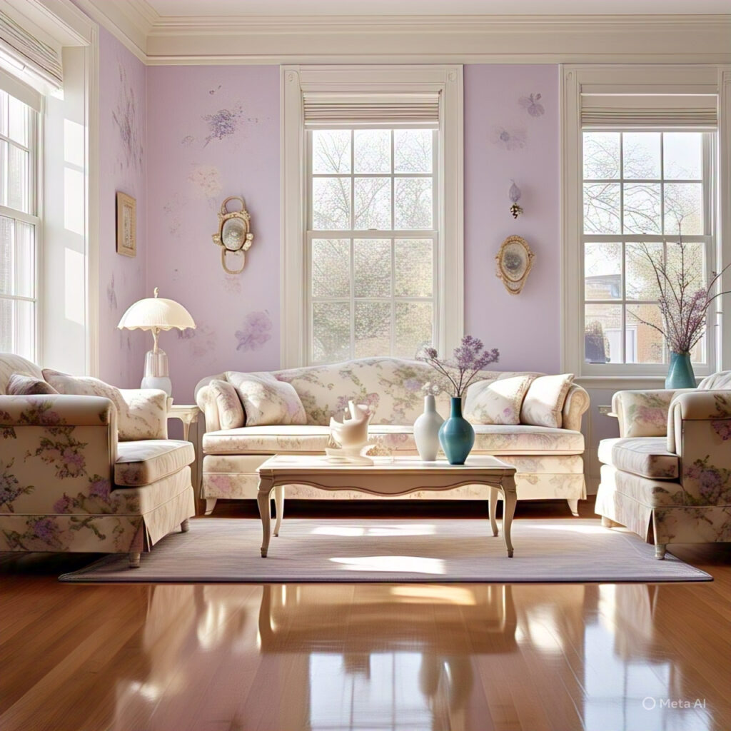 Soft pastel colours in living room area