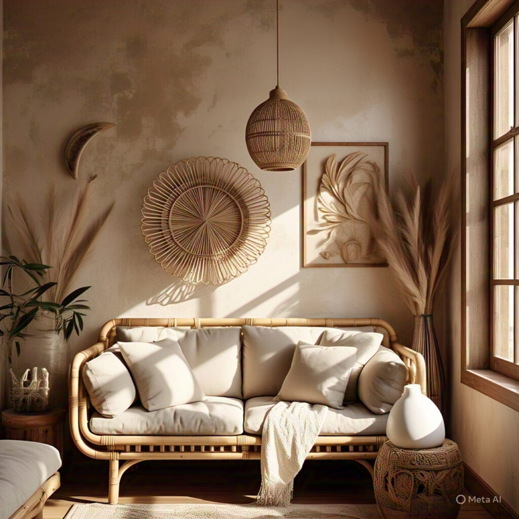 Living room design with sustainable material to show the feeling